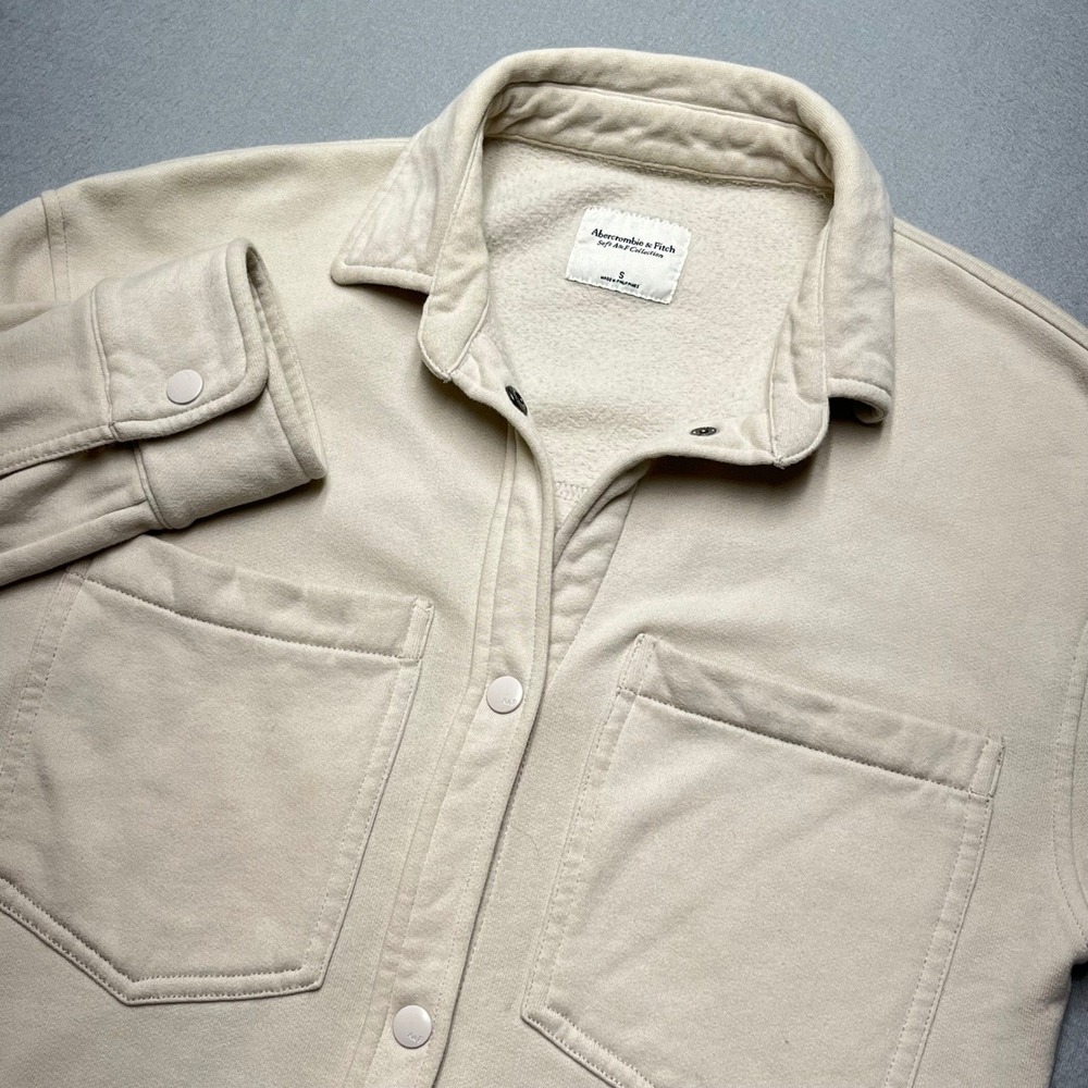 Abercrombie Soft A&F Fleece Lined Shirt Jacket Cream Cozy Neutral Luxe Warm Tan